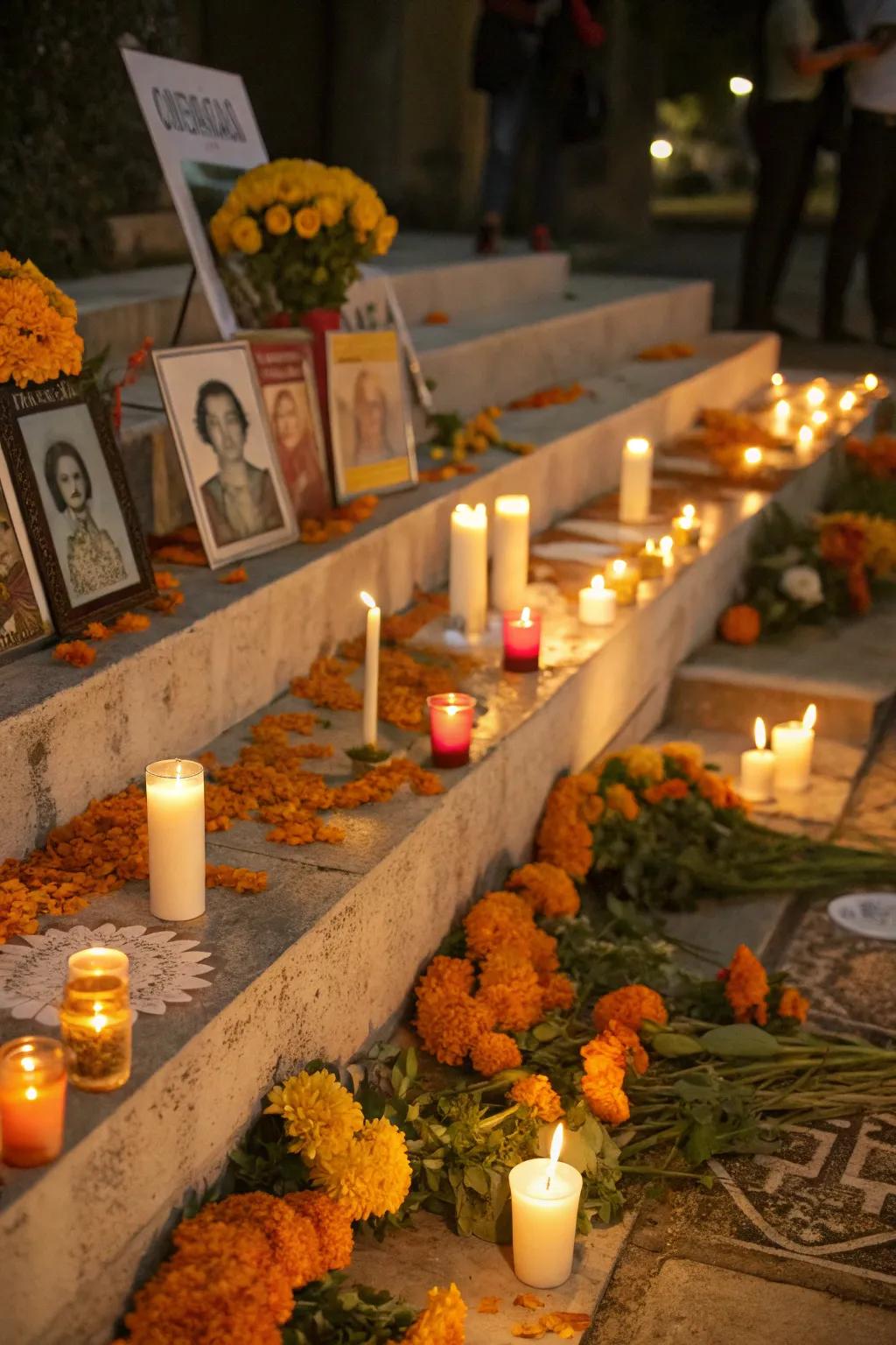 Candles on the ofrenda symbolize light and guidance for the spirits.