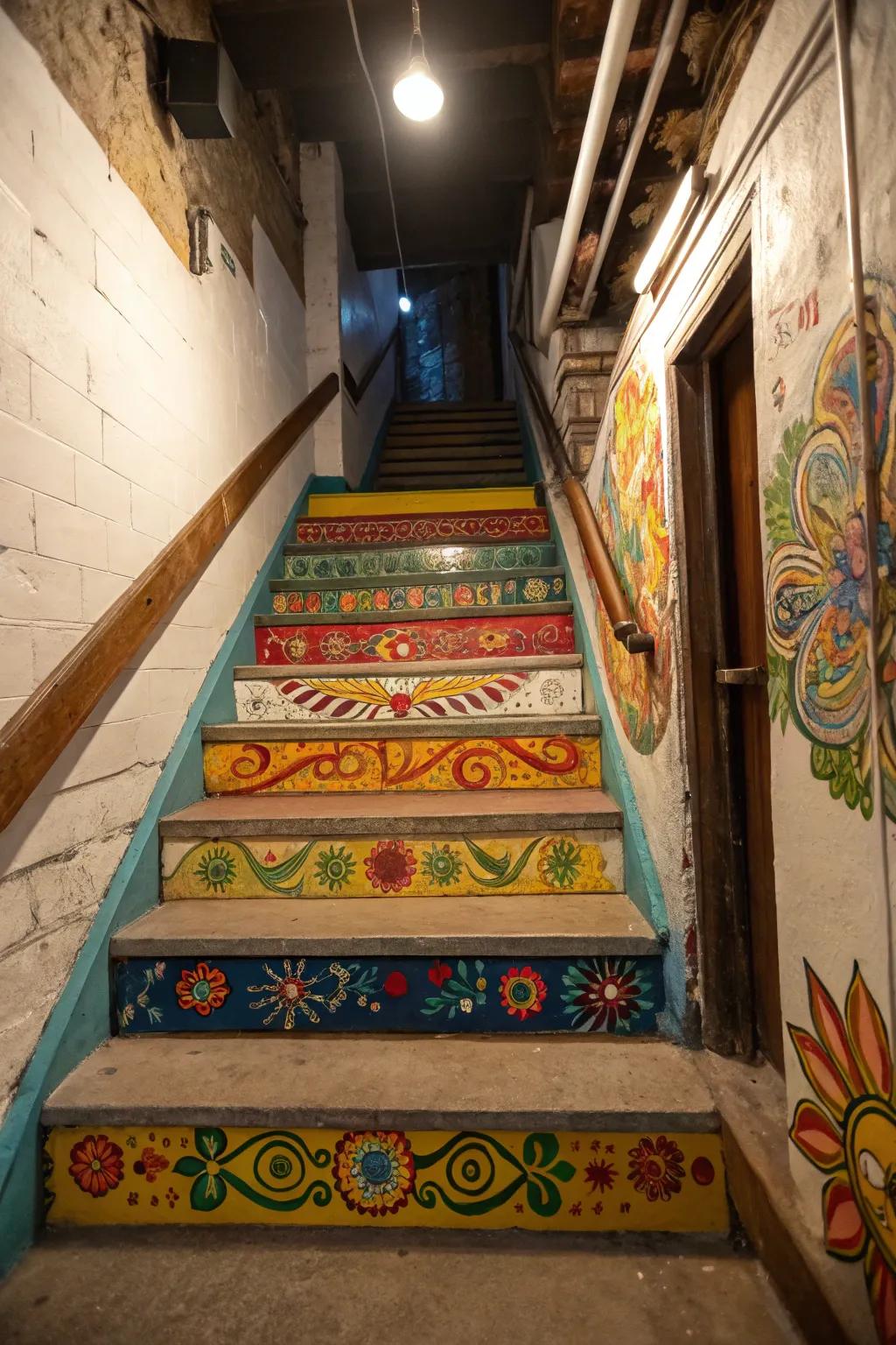 Vibrant risers infuse color and unique character into the staircase.