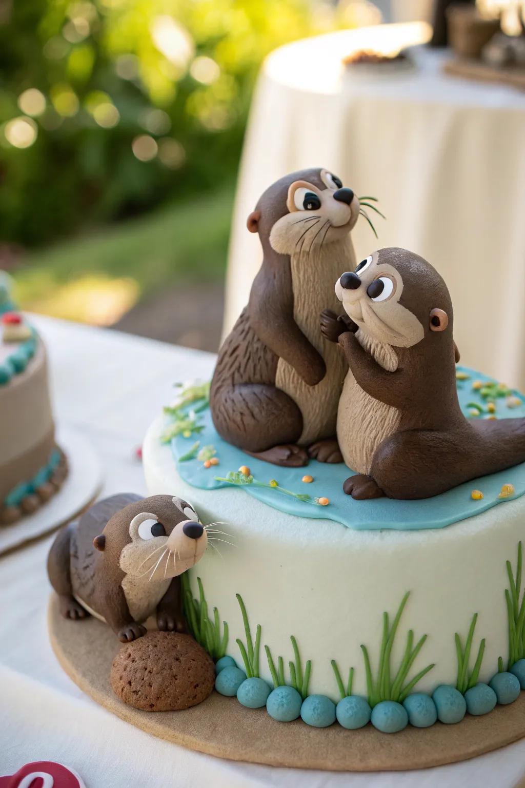 Fondant otters add a charming touch to any cake.