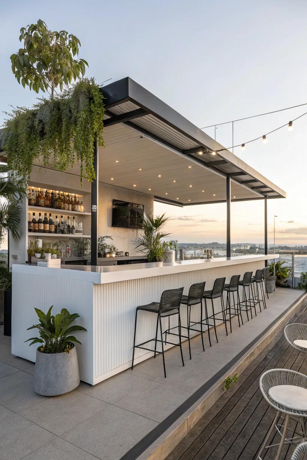 A sleek and modern coffee bar setup for a contemporary backyard.