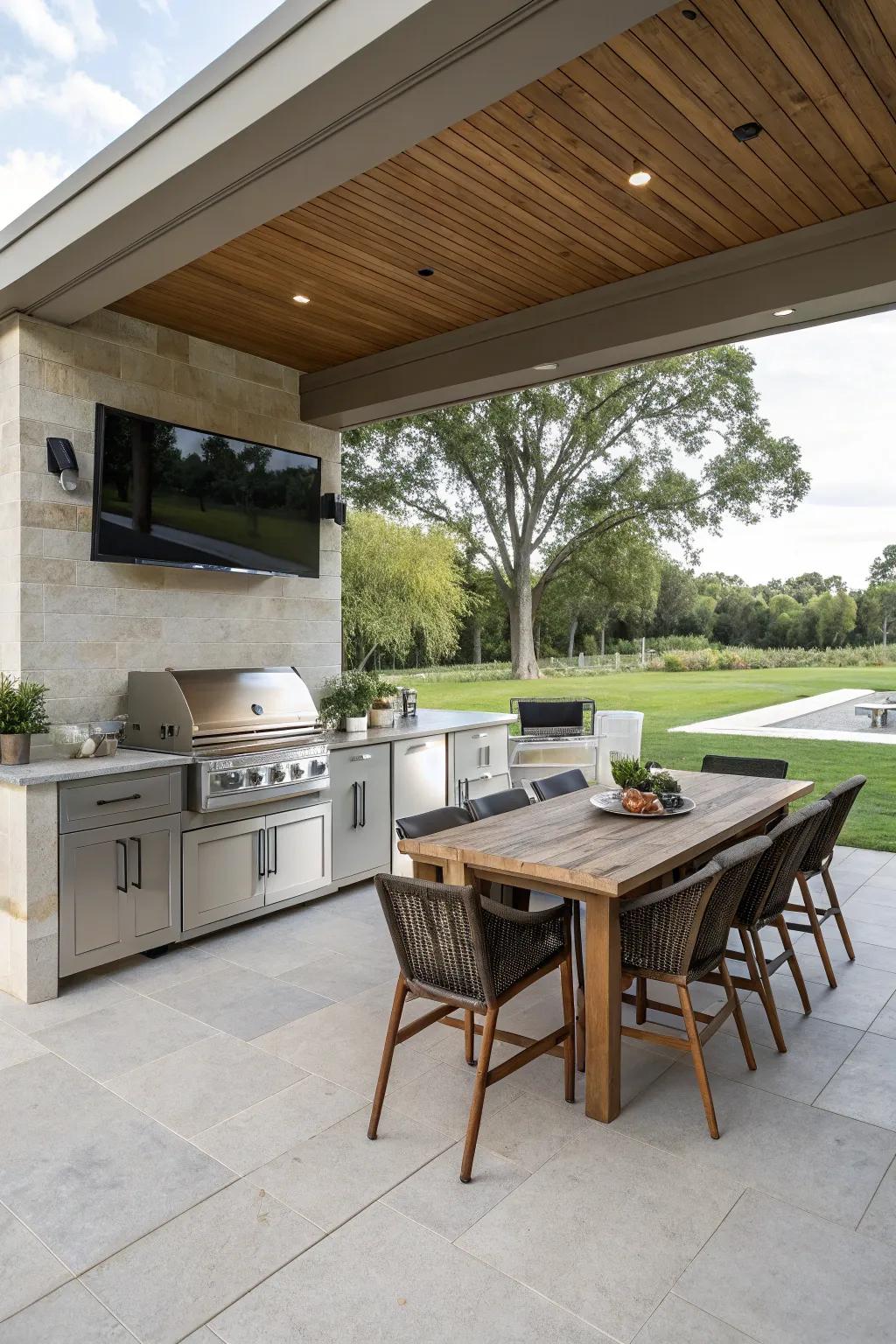 A swivel TV mount allows for flexible viewing angles, enhancing your outdoor entertainment experience.