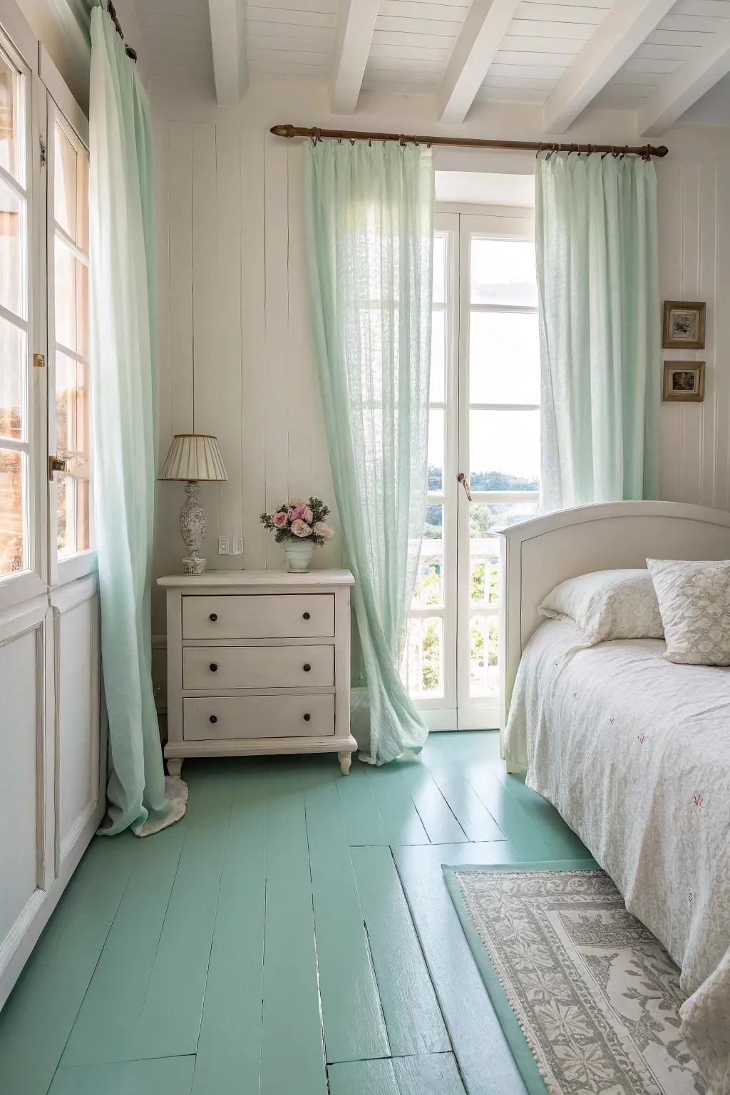 Pastel floors create a calming and welcoming retreat.