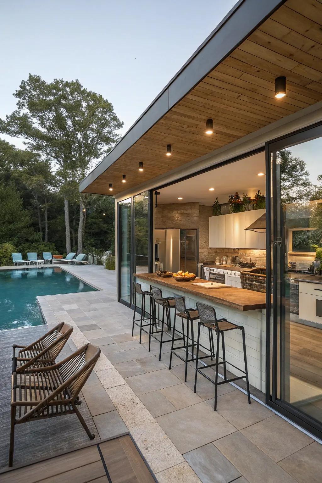 Outdoor seating to add a social element to your poolside kitchen.