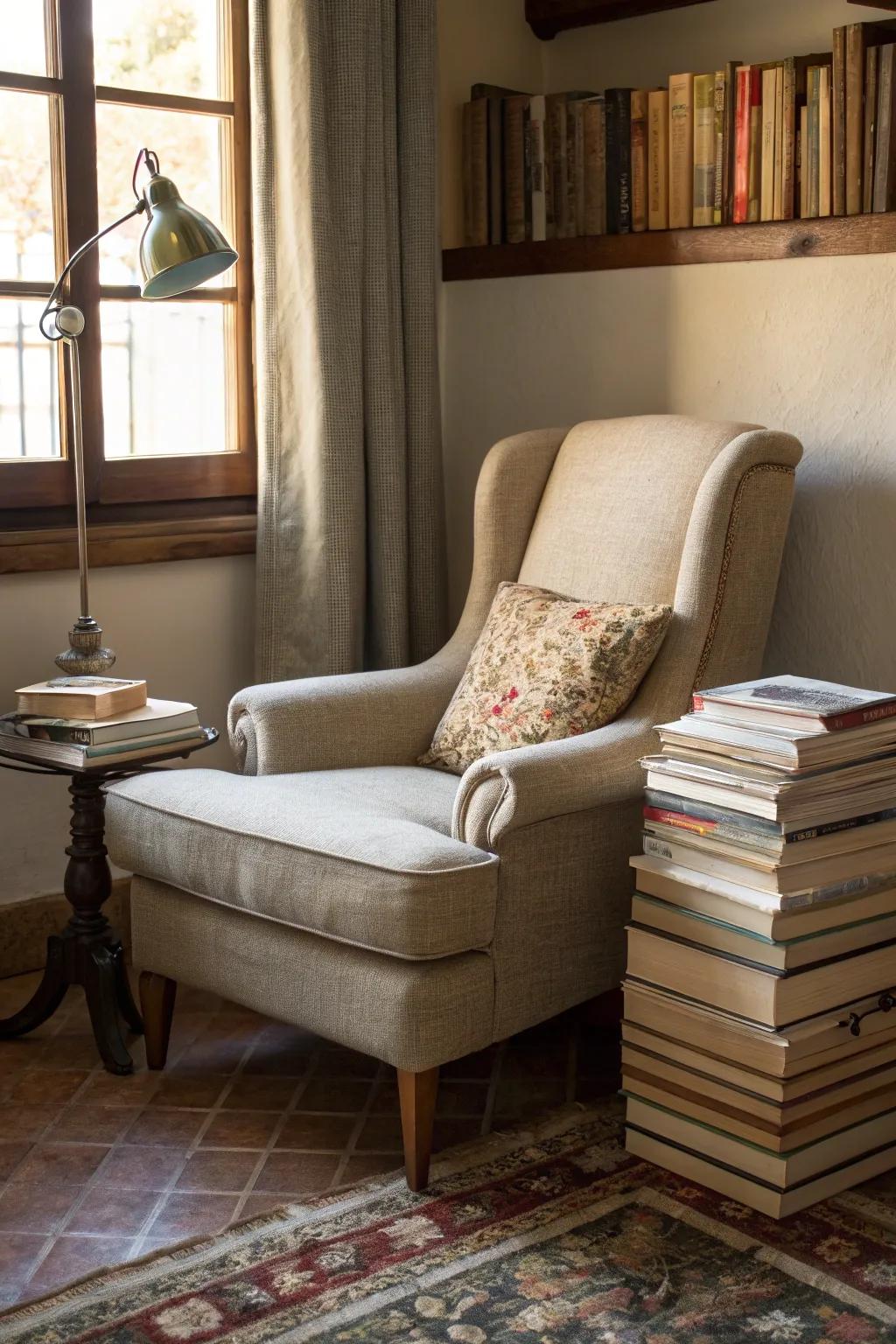 Cozy seating makes a perfect spot for immersive reading.