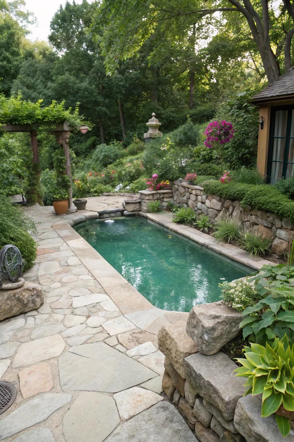 Natural rock bringing a lavish touch to small pools.