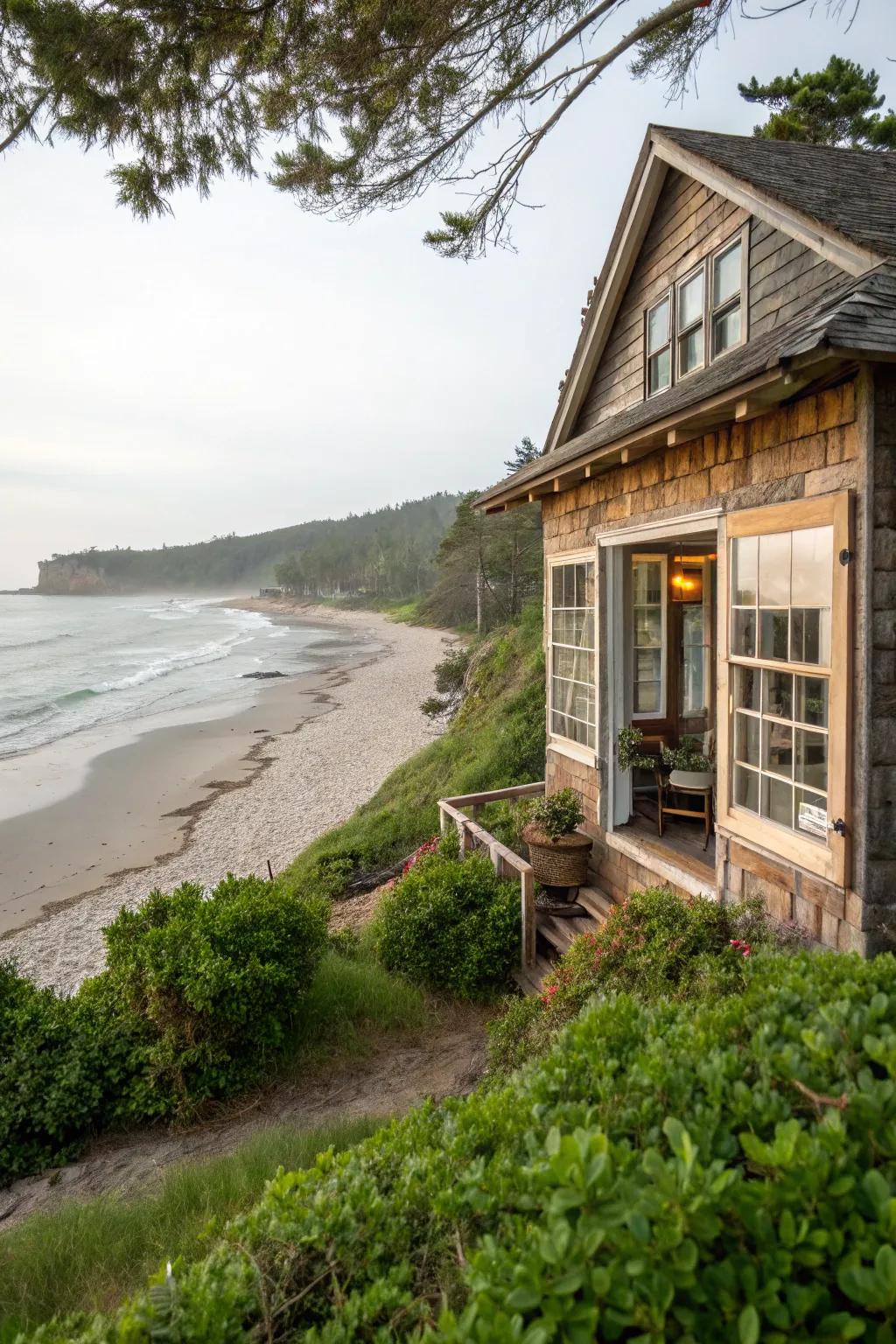 Beachfront house with a view of the serene shore.