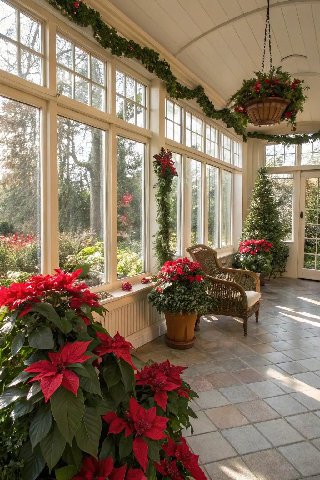 Seasonal plants bring a natural festive touch to your sunroom.