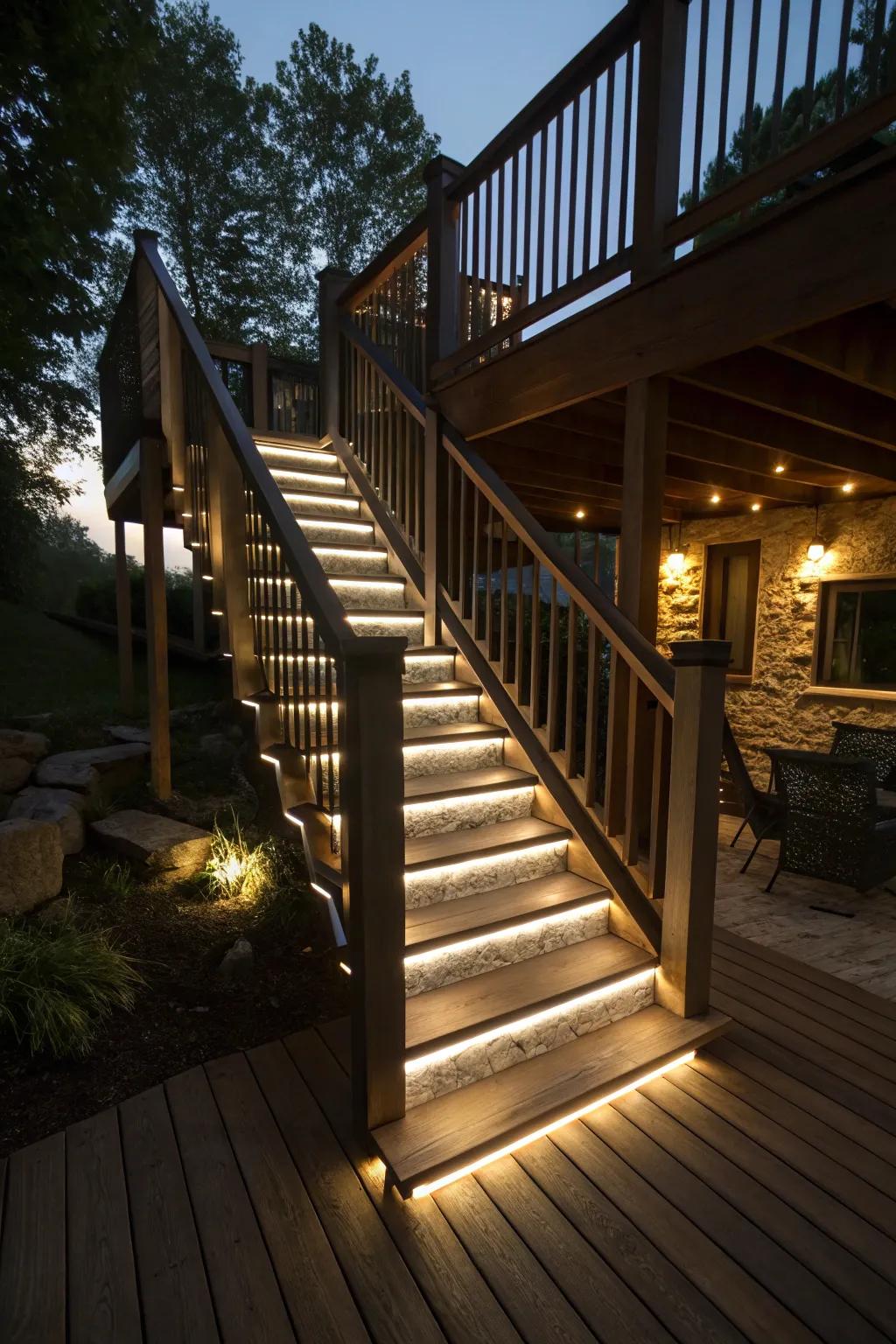 Stairway illumination assures safety while contributing an air of sophistication.