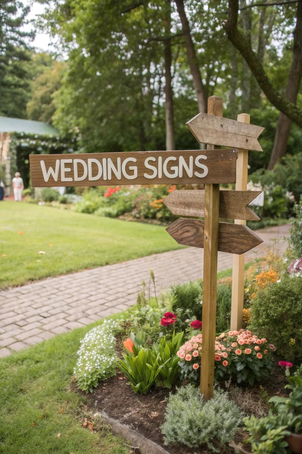 Directional signs can be both functional and fun, guiding guests with charm.