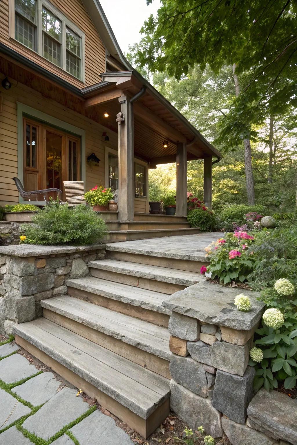 Mixing materials adds unique texture to steps.