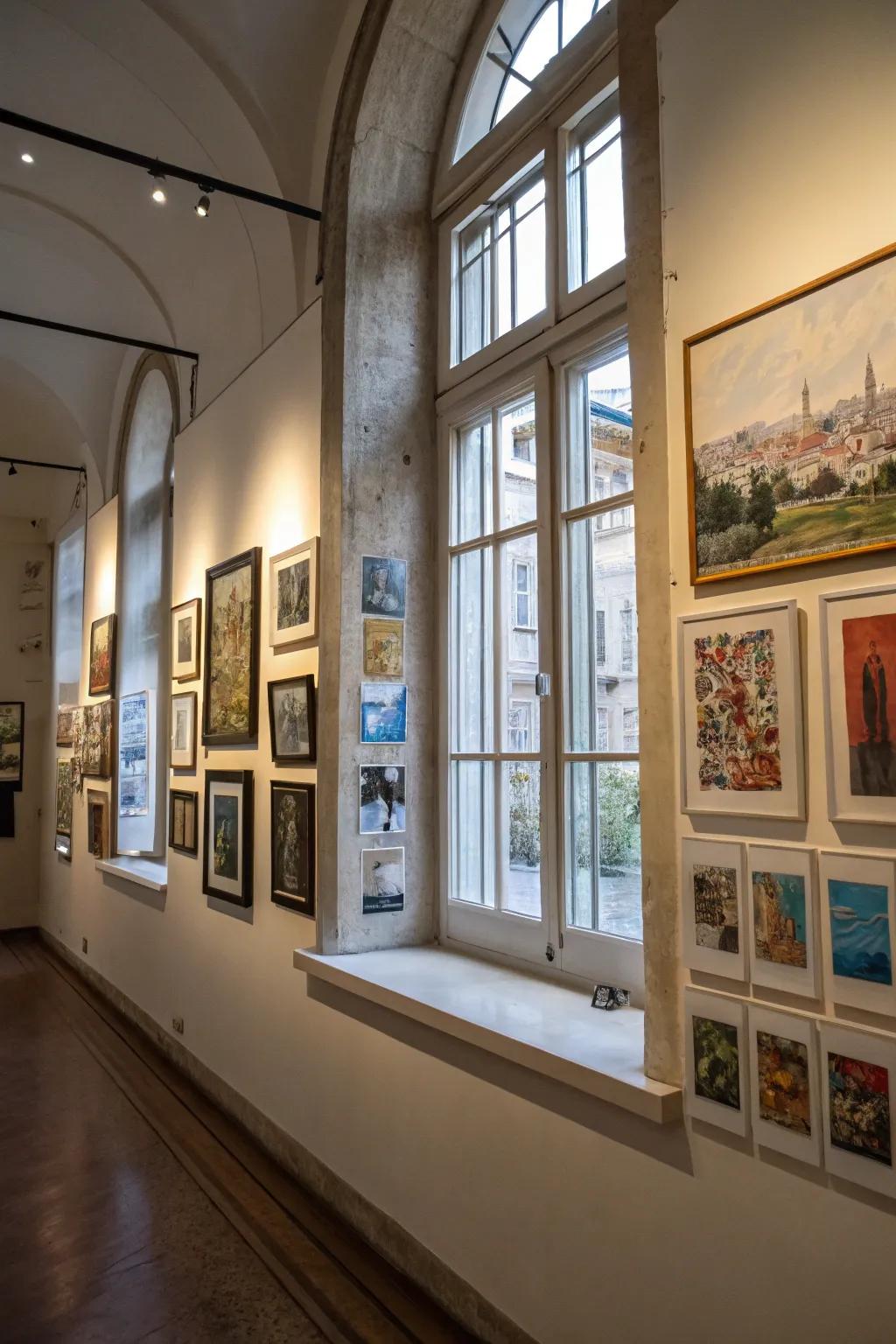 Exhibition partitions come alive through imaginative window frame schemes.