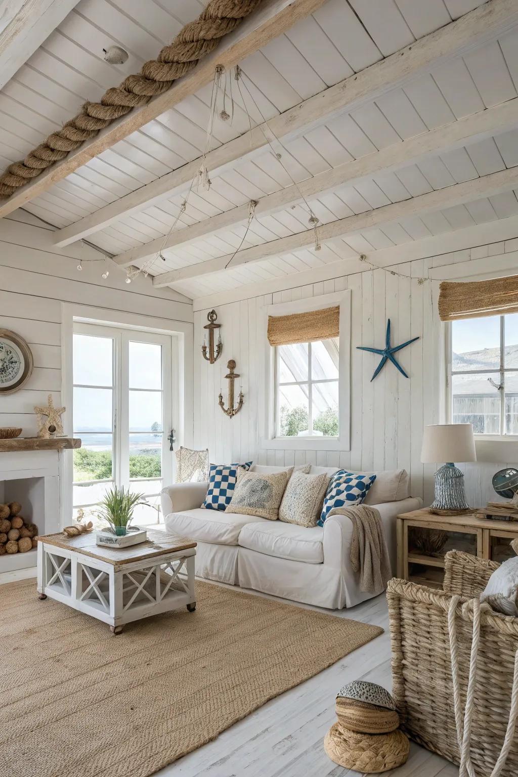 Whitewashed wood creates an airy coastal feel.