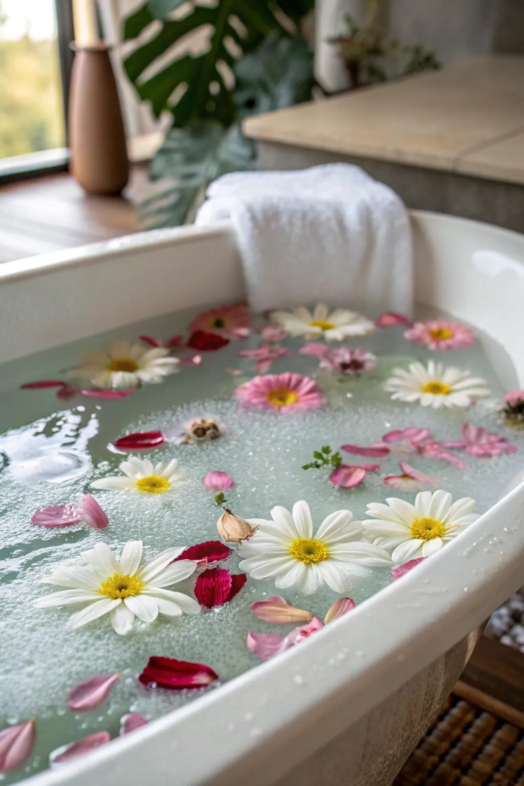 A soothing bath with Epsom salts is perfect for unwinding.