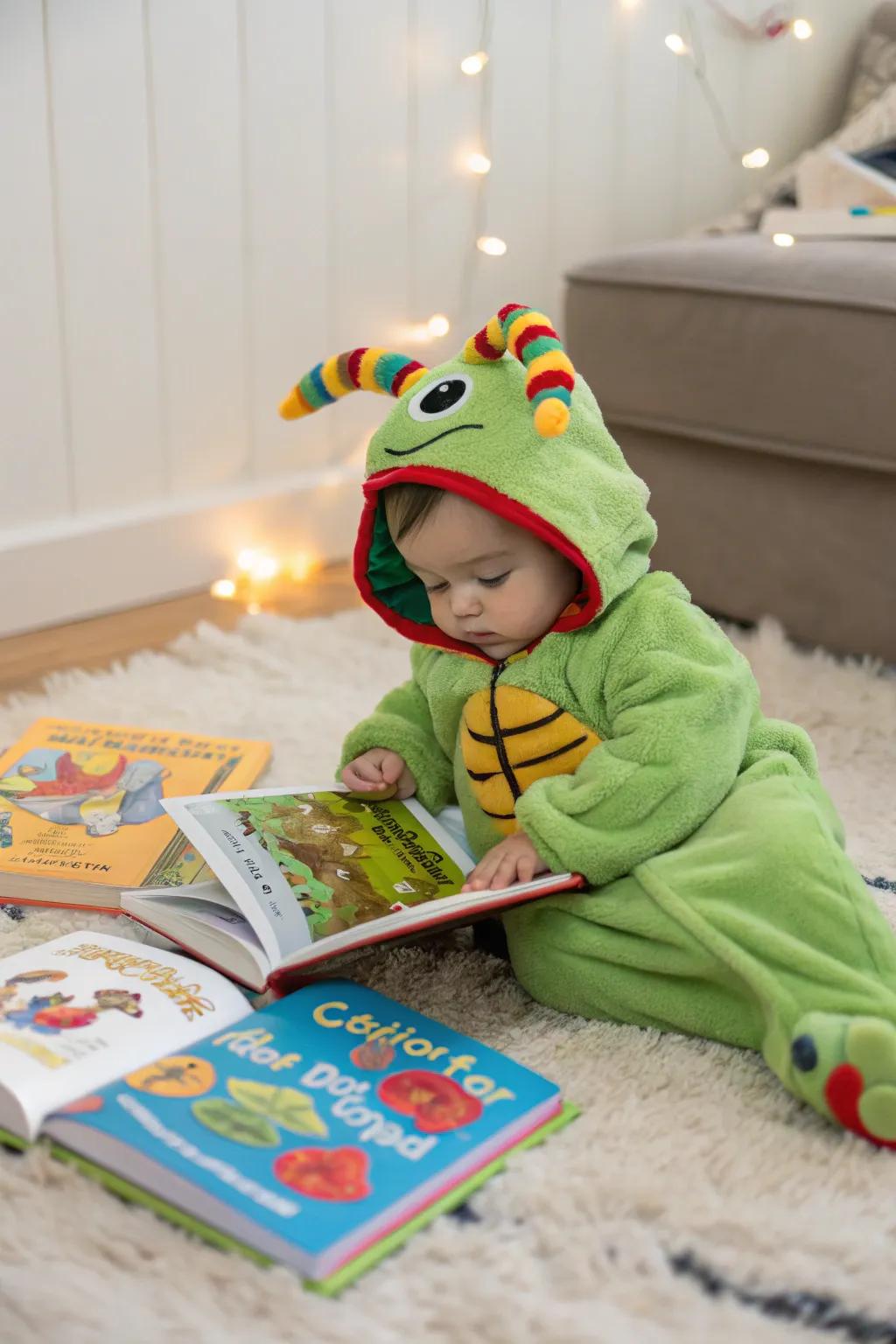 This little bookworm is ready for storytime adventures.