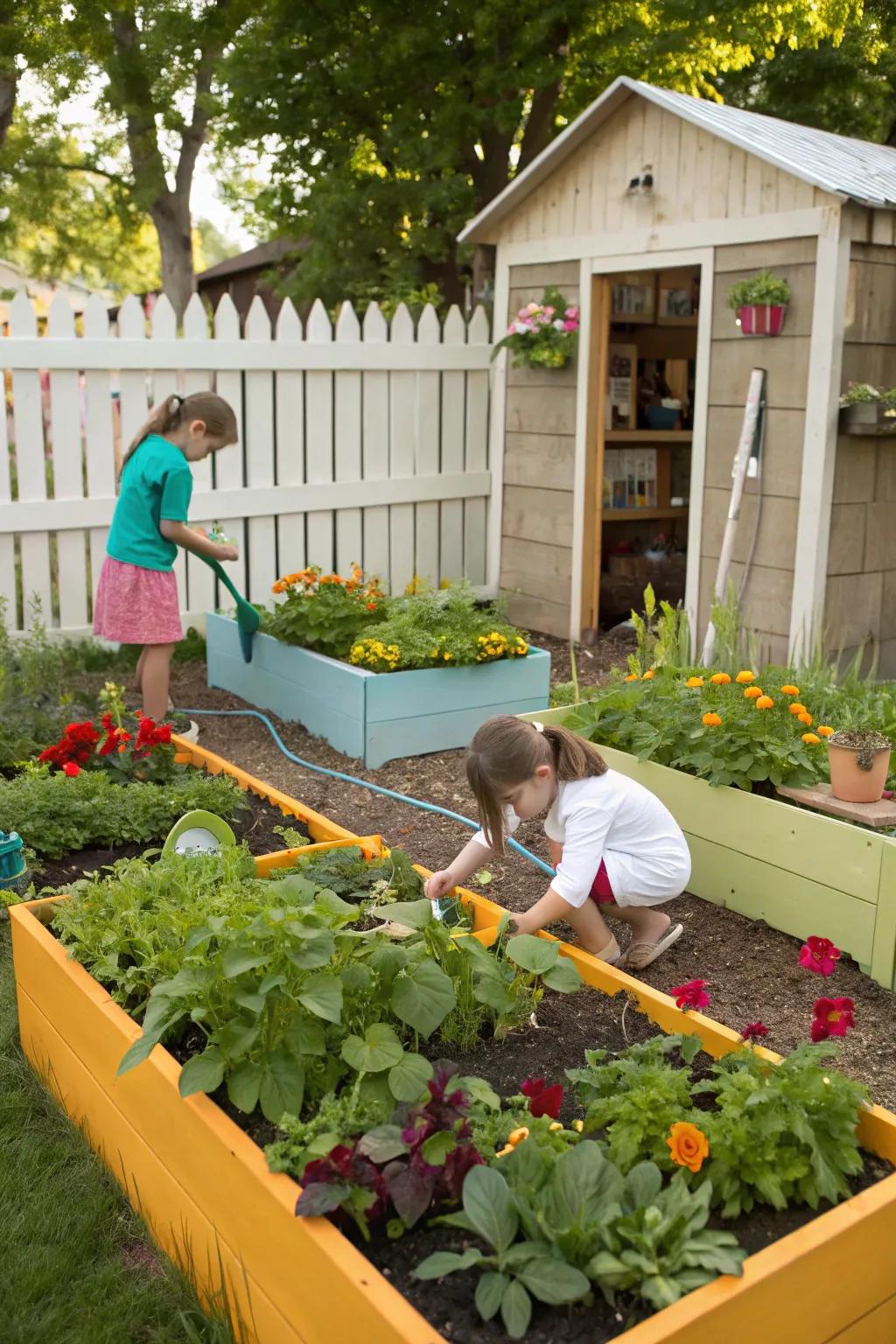 Little hands nurturing a vibrant garden.