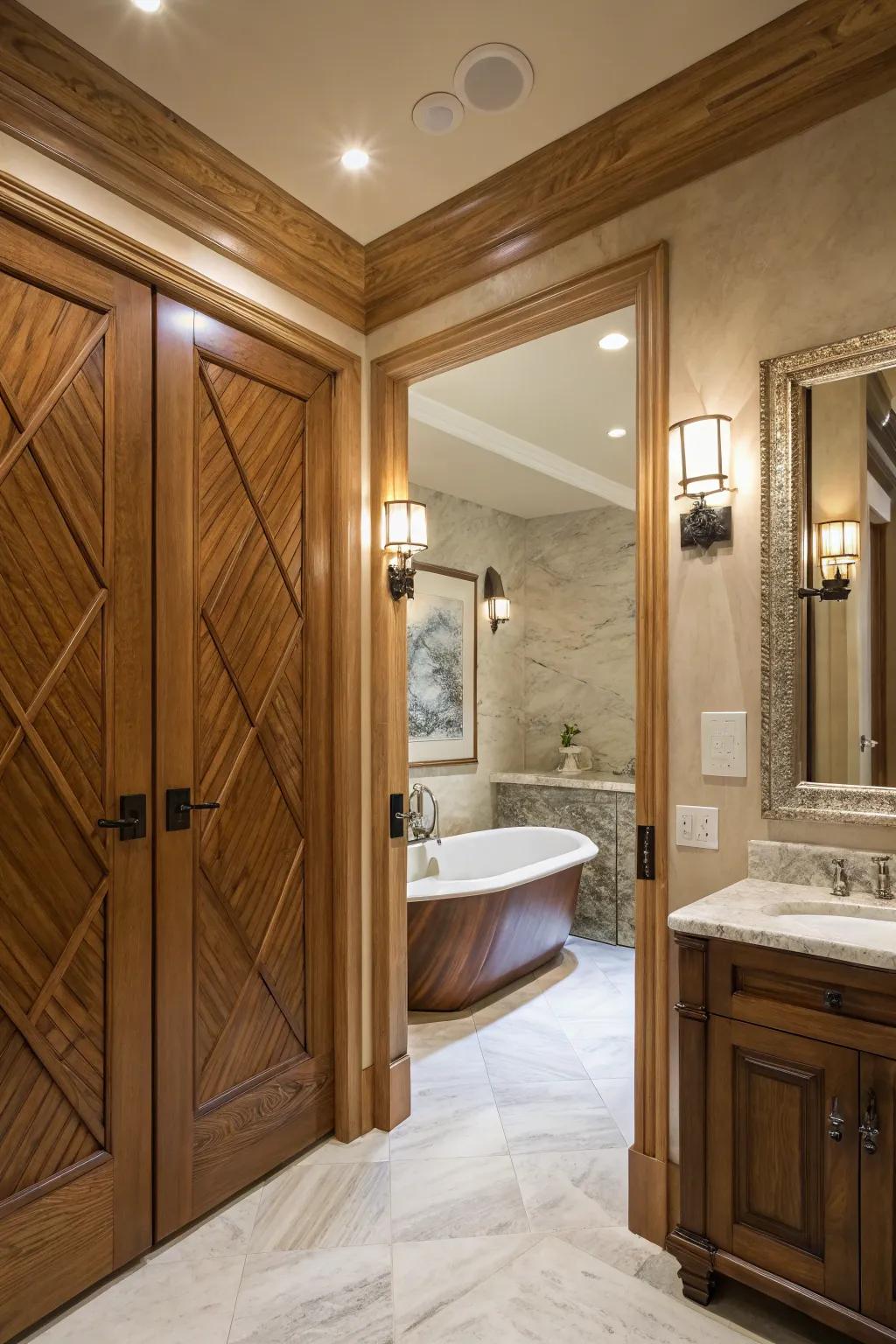 Wooden doors bring a natural touch of elegance to your bathroom.