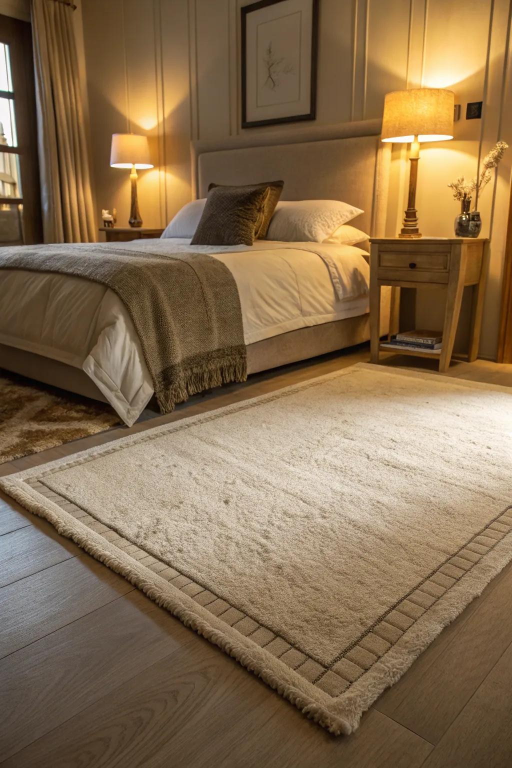 Neutral floor coverings provide timeless elegance.