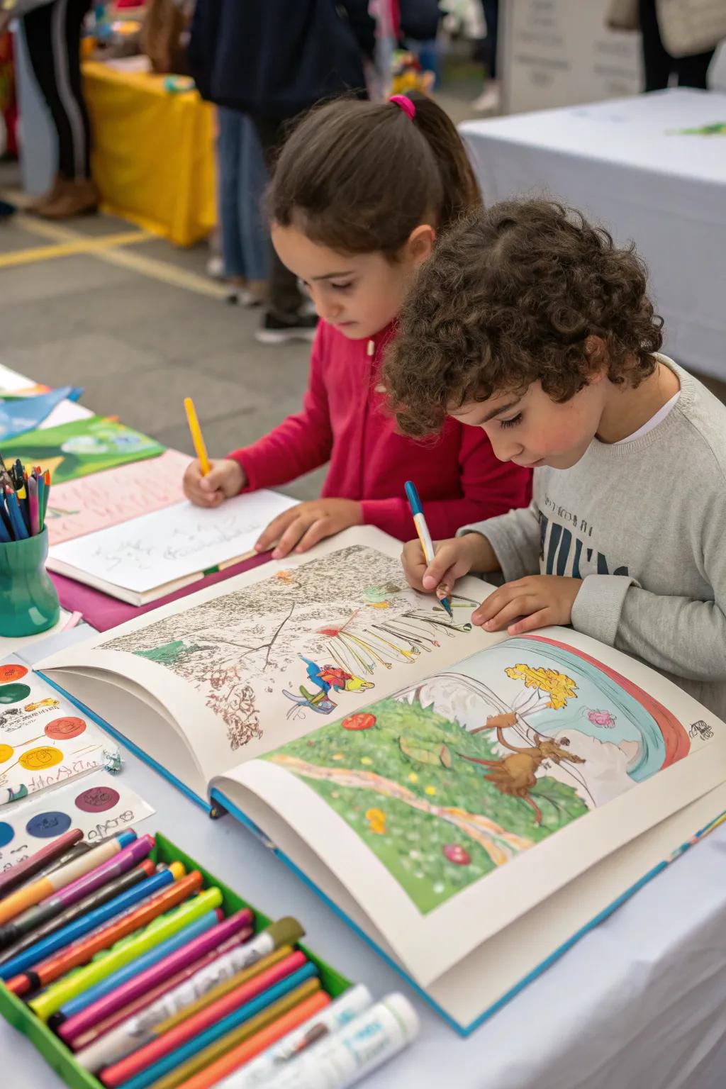 Encourage creativity with a craft station using a big book as a canvas.