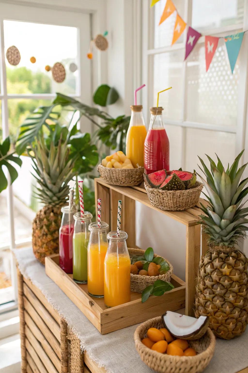 A refreshing tropical drink station for sunny vibes.