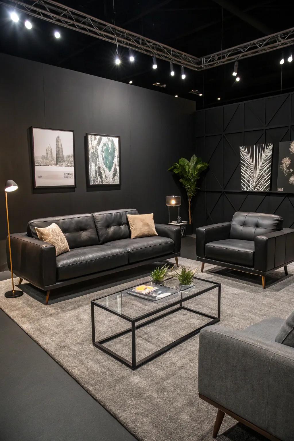 Contemporary furniture that complements the depth of dark hues.