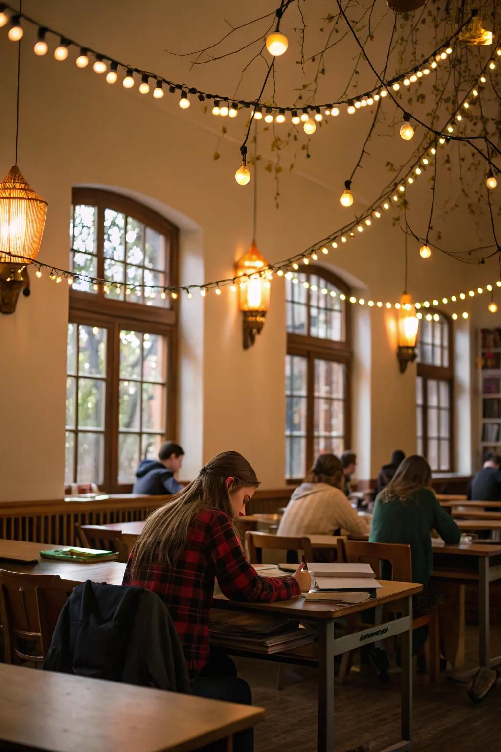 Delicate lighting establishes a restful tone.