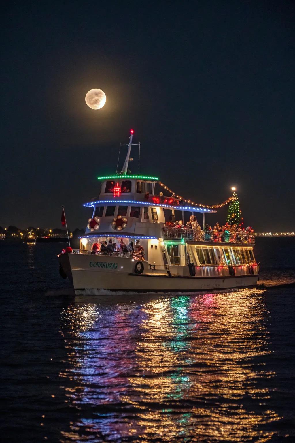 The Christmas Express on water, bringing joy to all who see it.