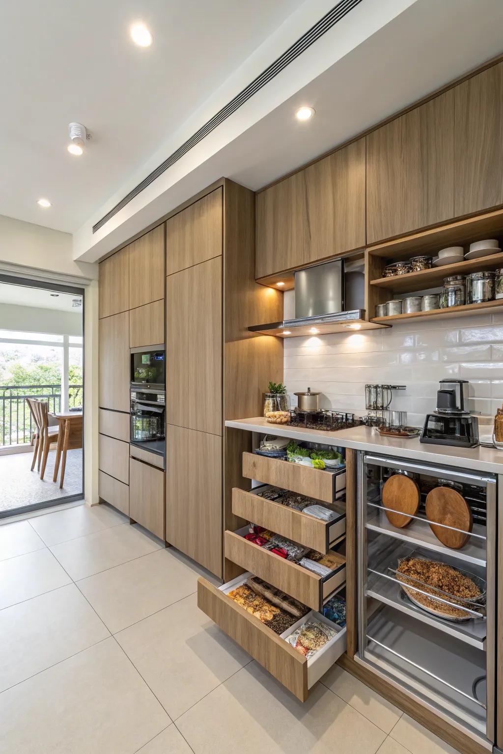 Smart storage solutions make the most of compact kitchen spaces.