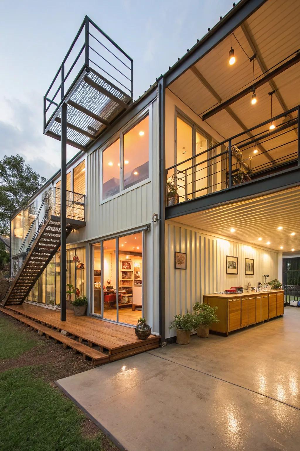 A container home with a creative and surprising layout.