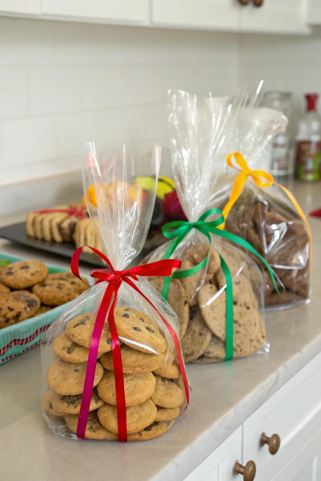 Clear bags elegantly display cookies while keeping them fresh.