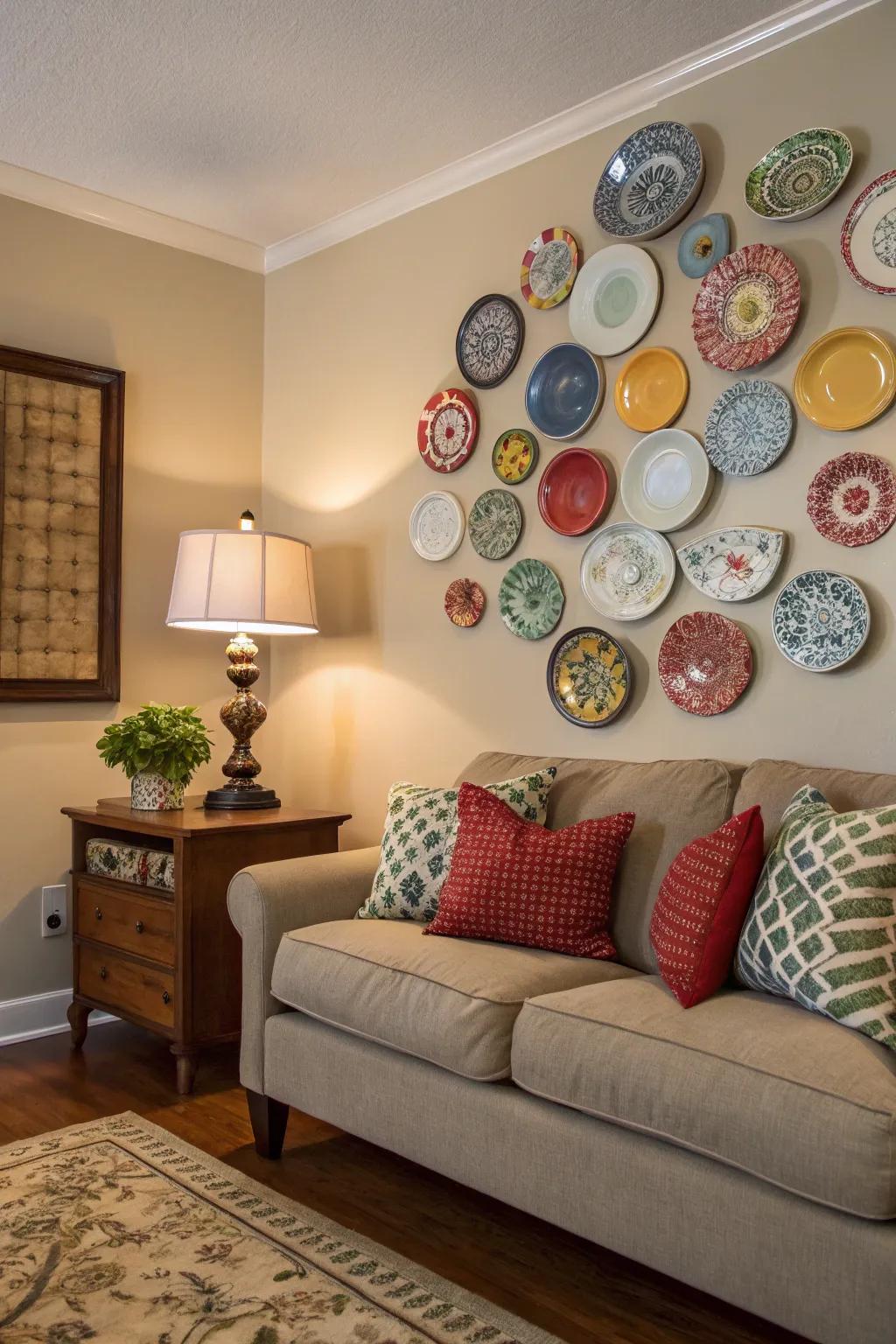 Plates coordinated with the room's color scheme for a harmonious look.