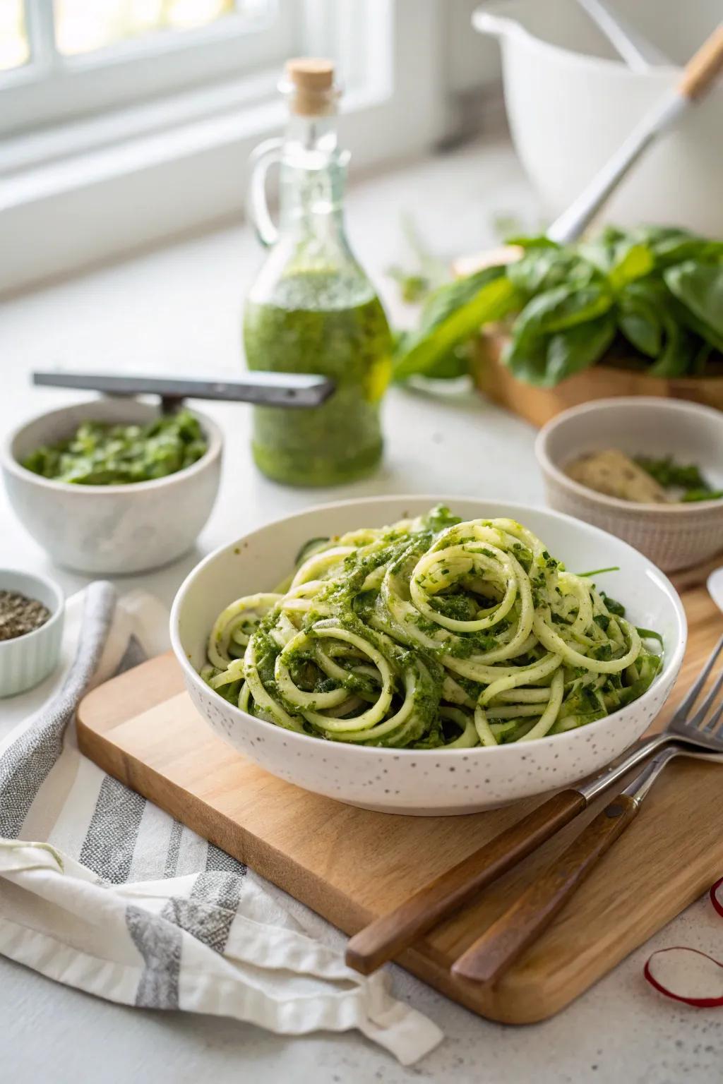 Zucchini noodles with fresh pesto, a healthy twist on pasta.