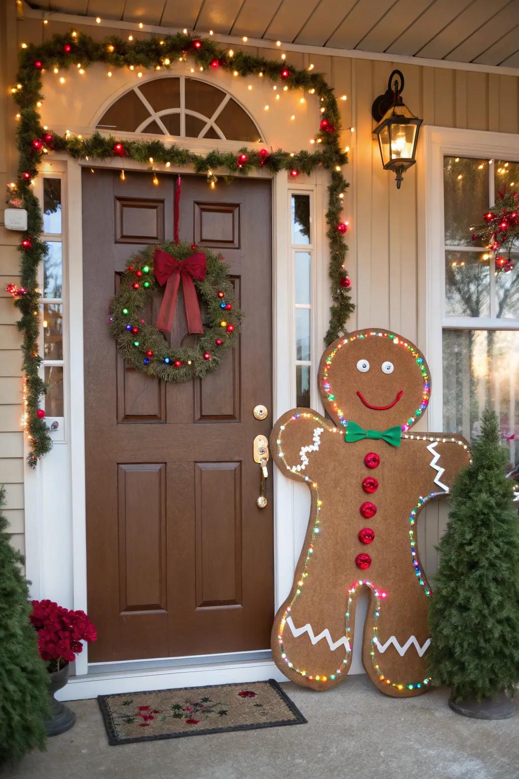 A gingerbread man cutout sets a playful tone at the entrance.