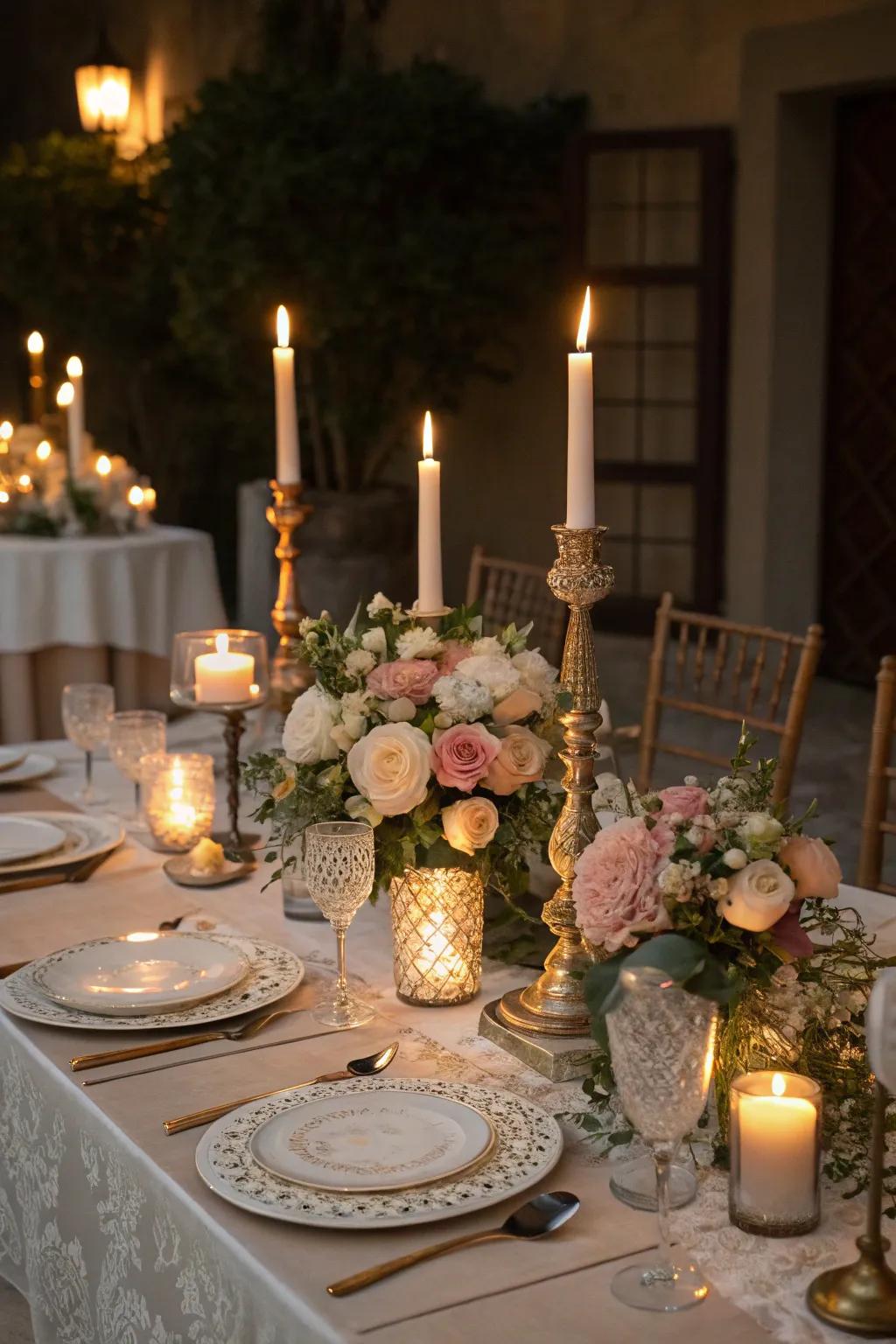 A candlelit ambiance creates an enchanting atmosphere.