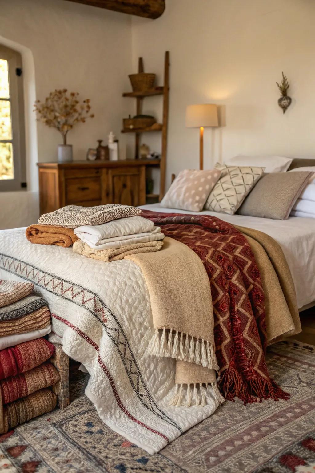 Tiered fabrics encourage rest and comfort.
