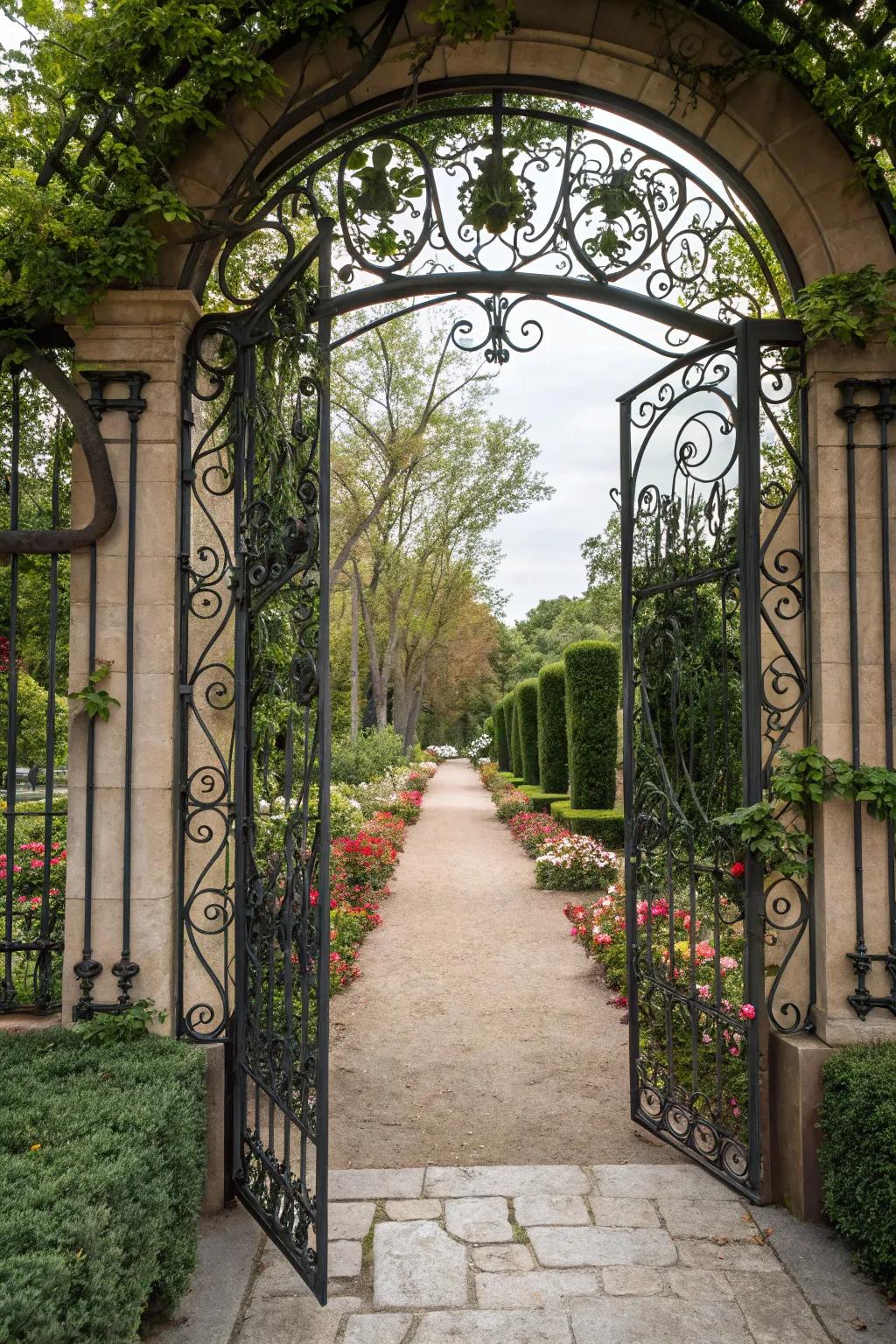 Ornate ironwork brings artistic elegance to any gate.