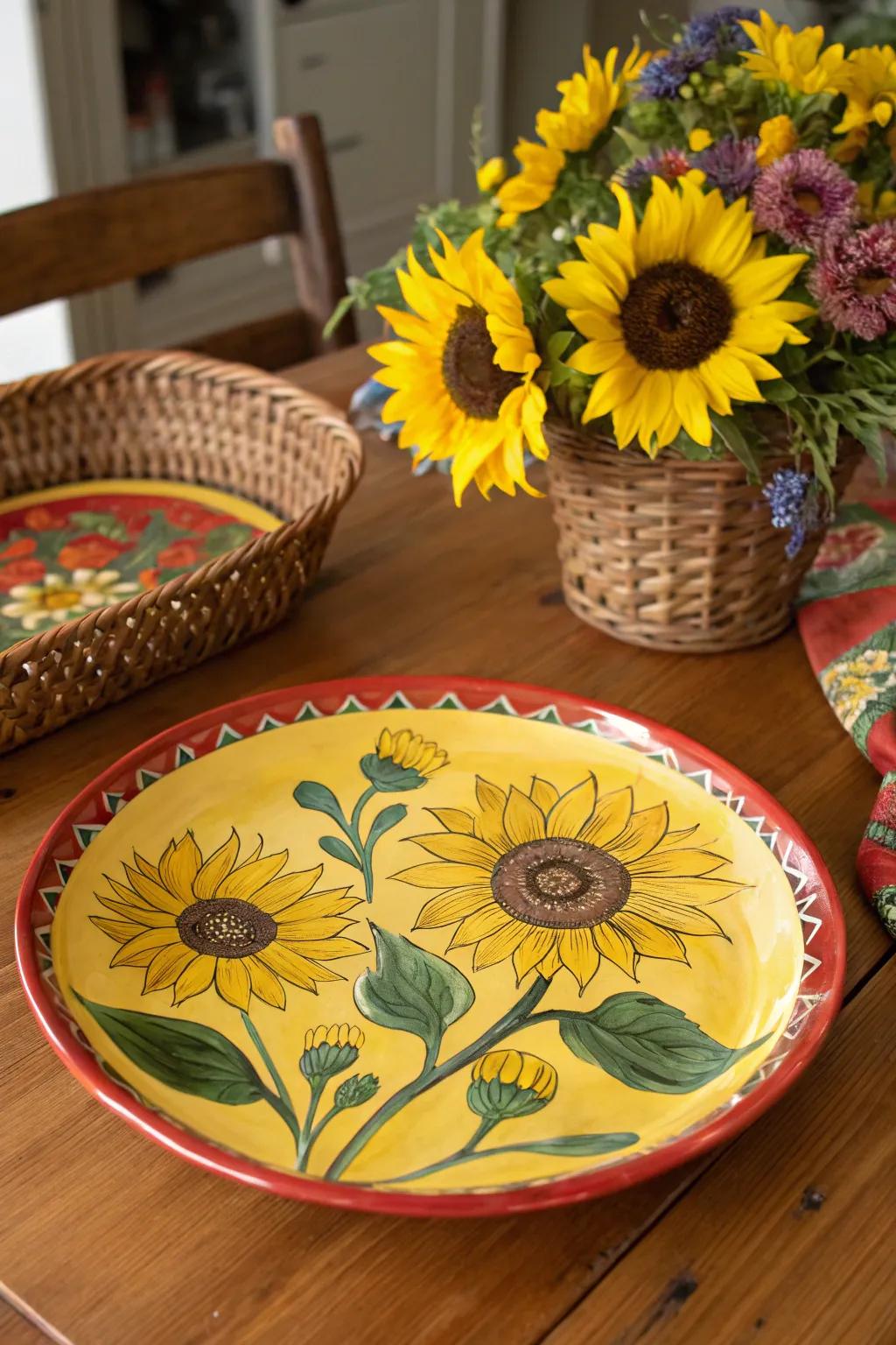 Sunflowers make a bold and vibrant statement on your plates.