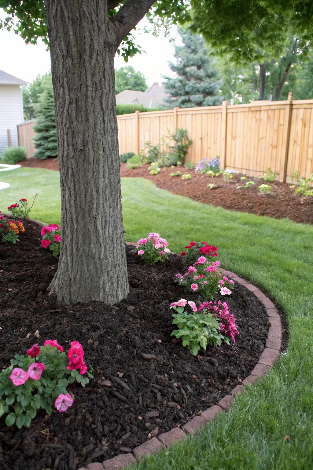 A meticulously mulched tree base that elevates both practicality and aesthetic qualities.