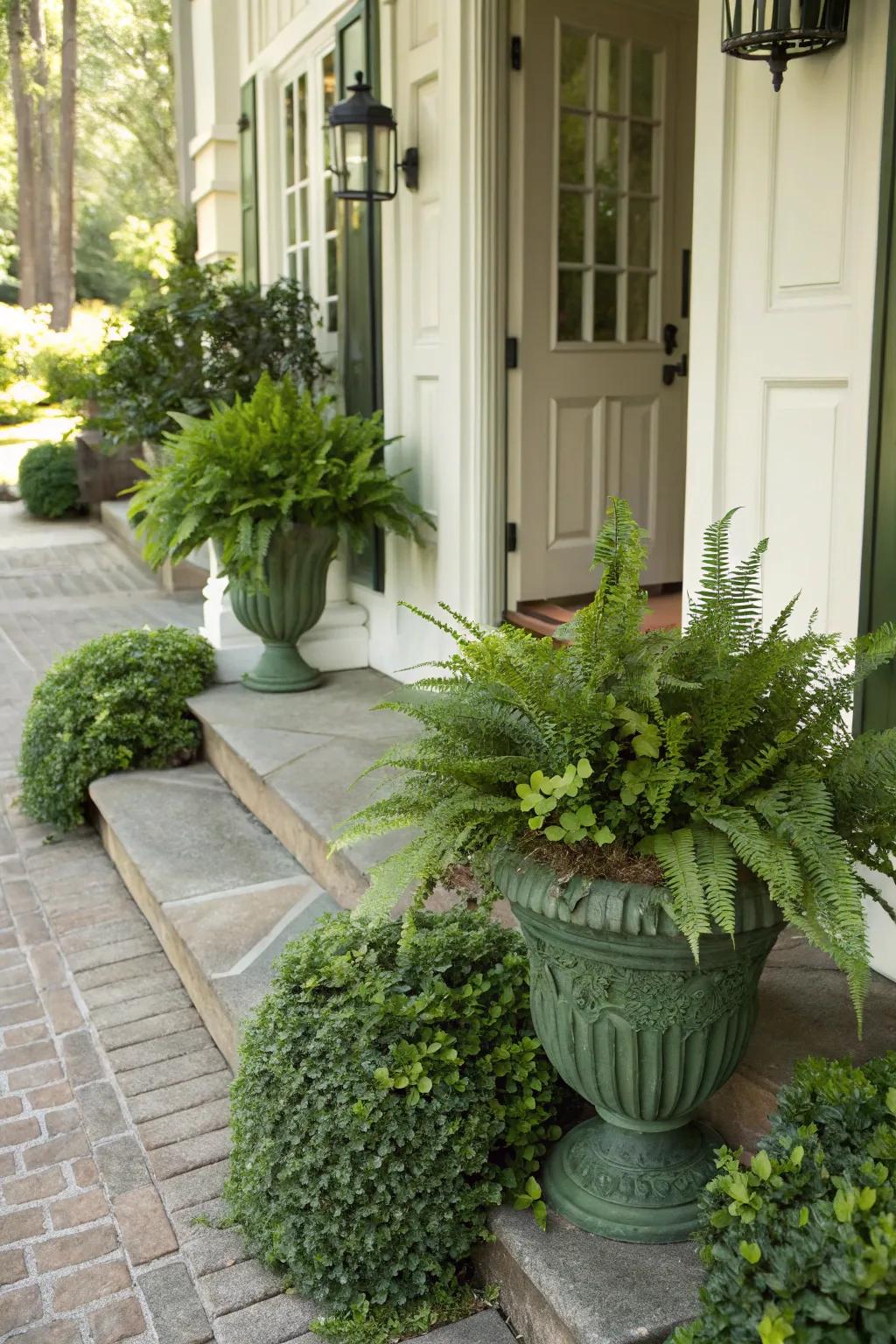 Create an inviting entrance with lush greenery.