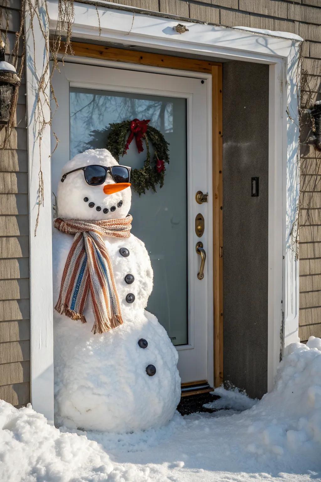 A snowman snapshot spot on your door for a fun and interactive Christmas decoration.