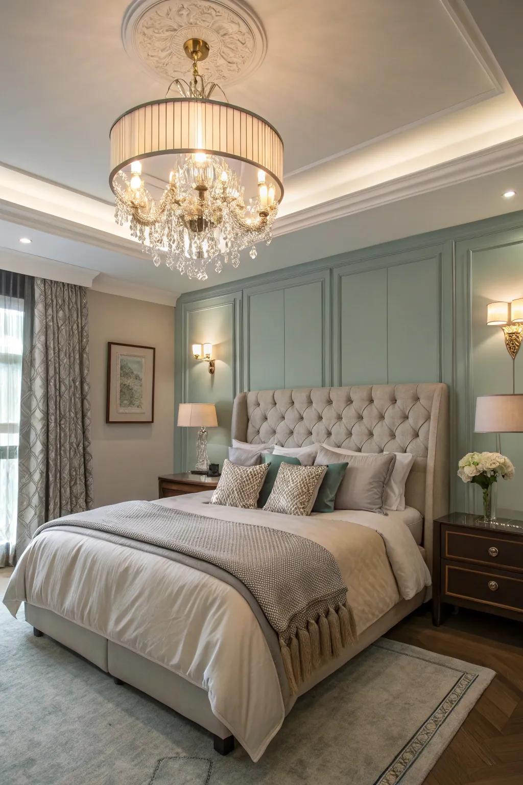 Elegant lighting adds a touch of glamour to the guest bedroom.