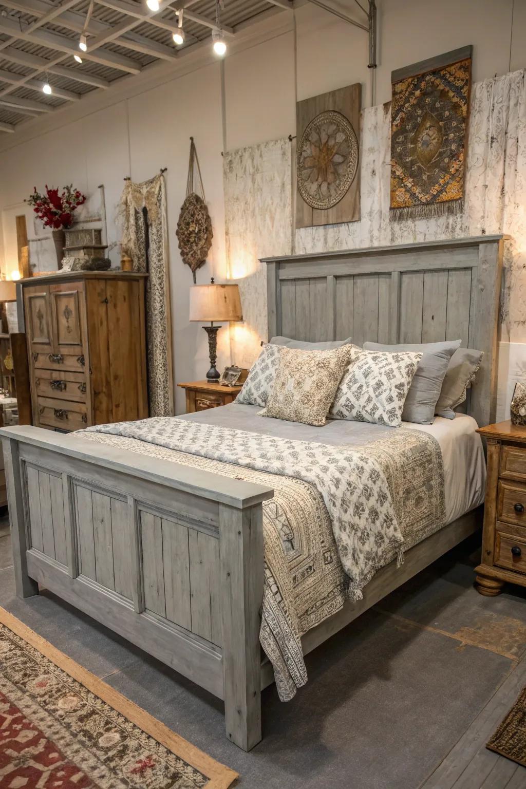 Attain farmhouse allure with rustic grey furnishings.
