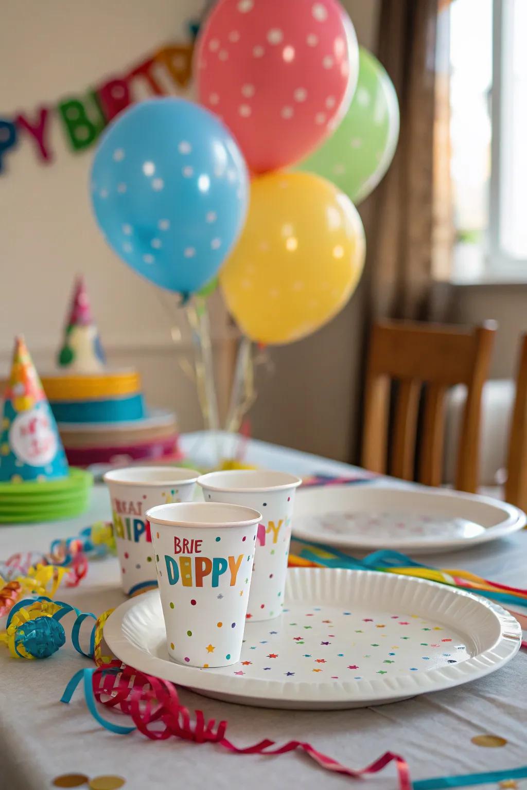 A beautifully set table with themed half birthday tableware, enhancing the festive mood.