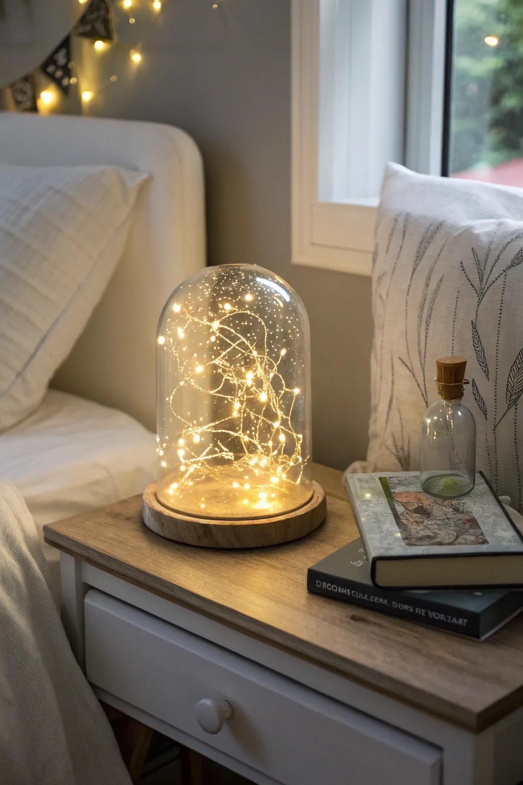 A cloche that glows with enchanting fairy lights.