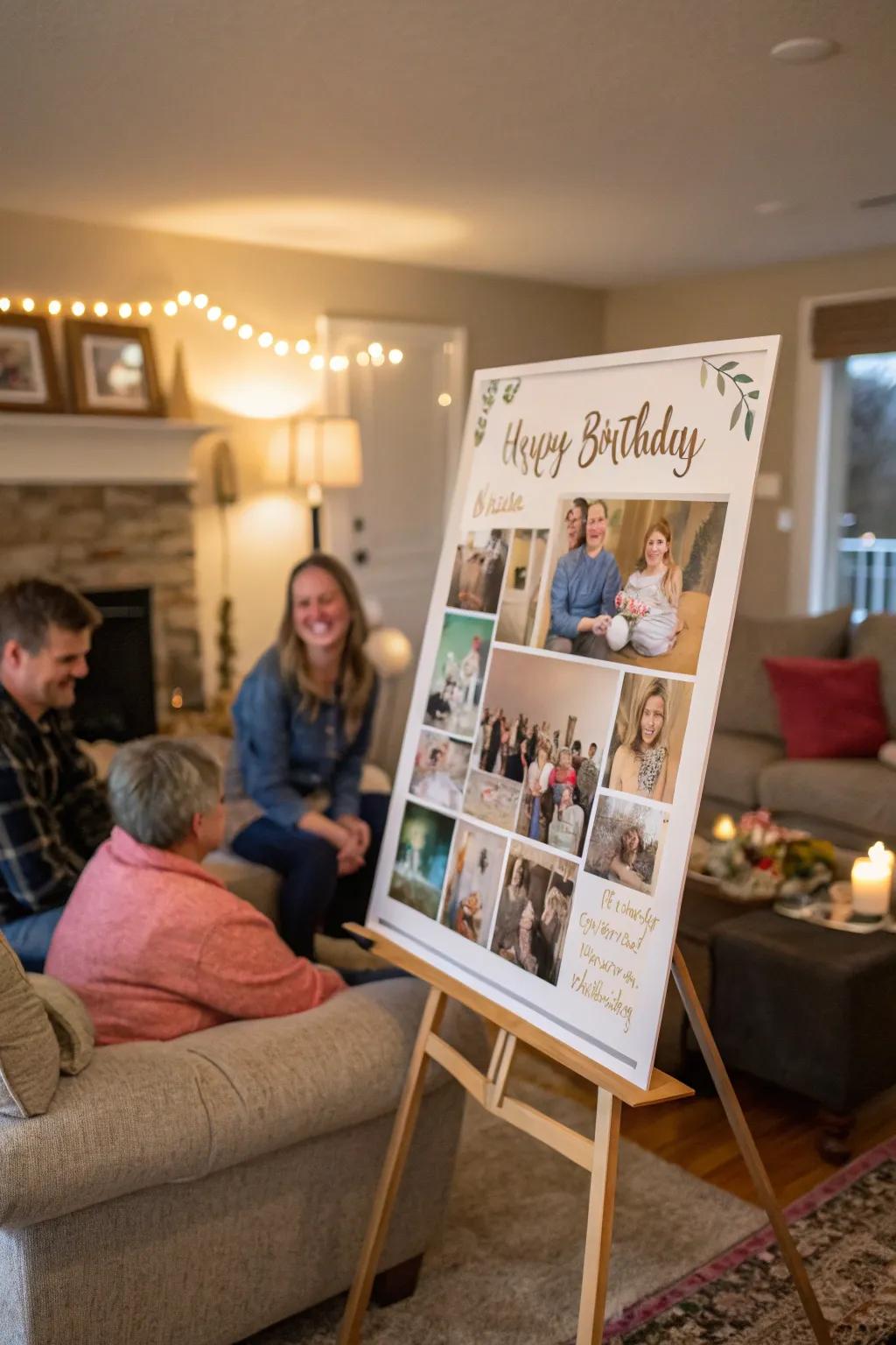 Photo collages on birthday posters celebrate cherished memories.