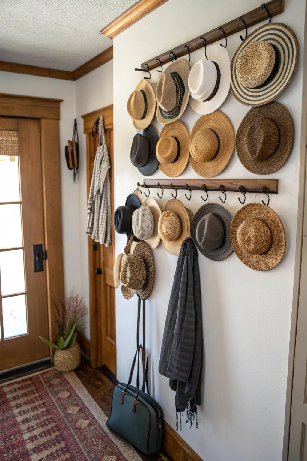 Optimize space utilizing an affixed hat holder.