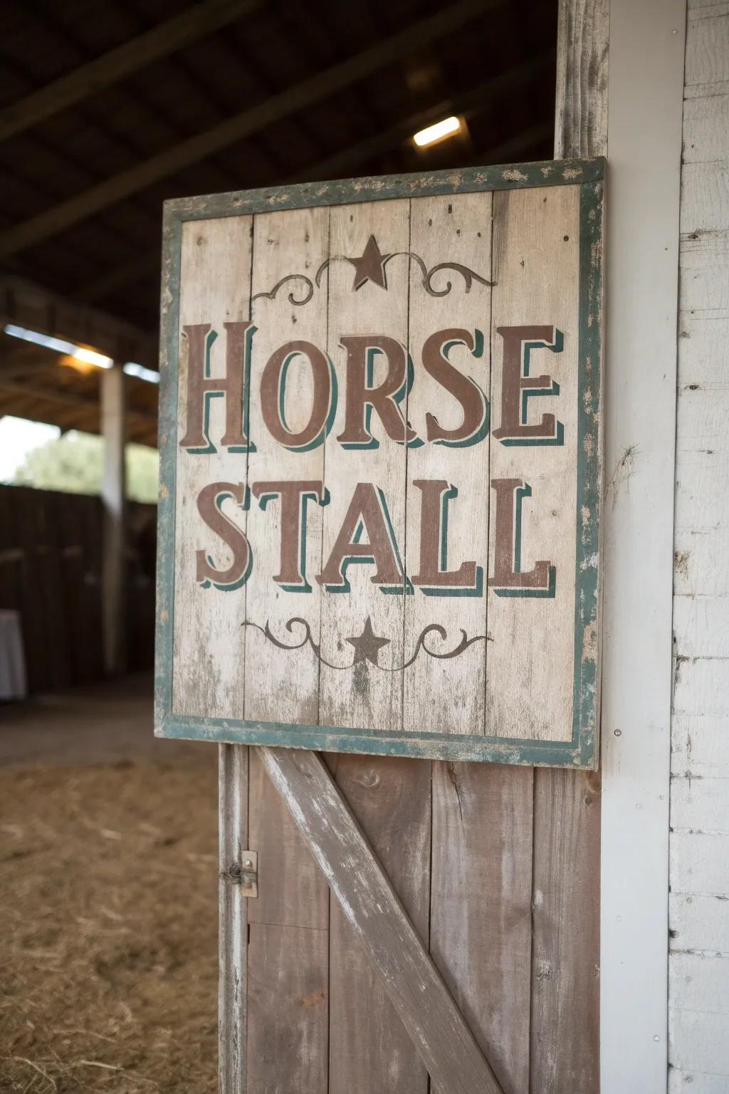 A vintage-inspired stall sign with classic charm.