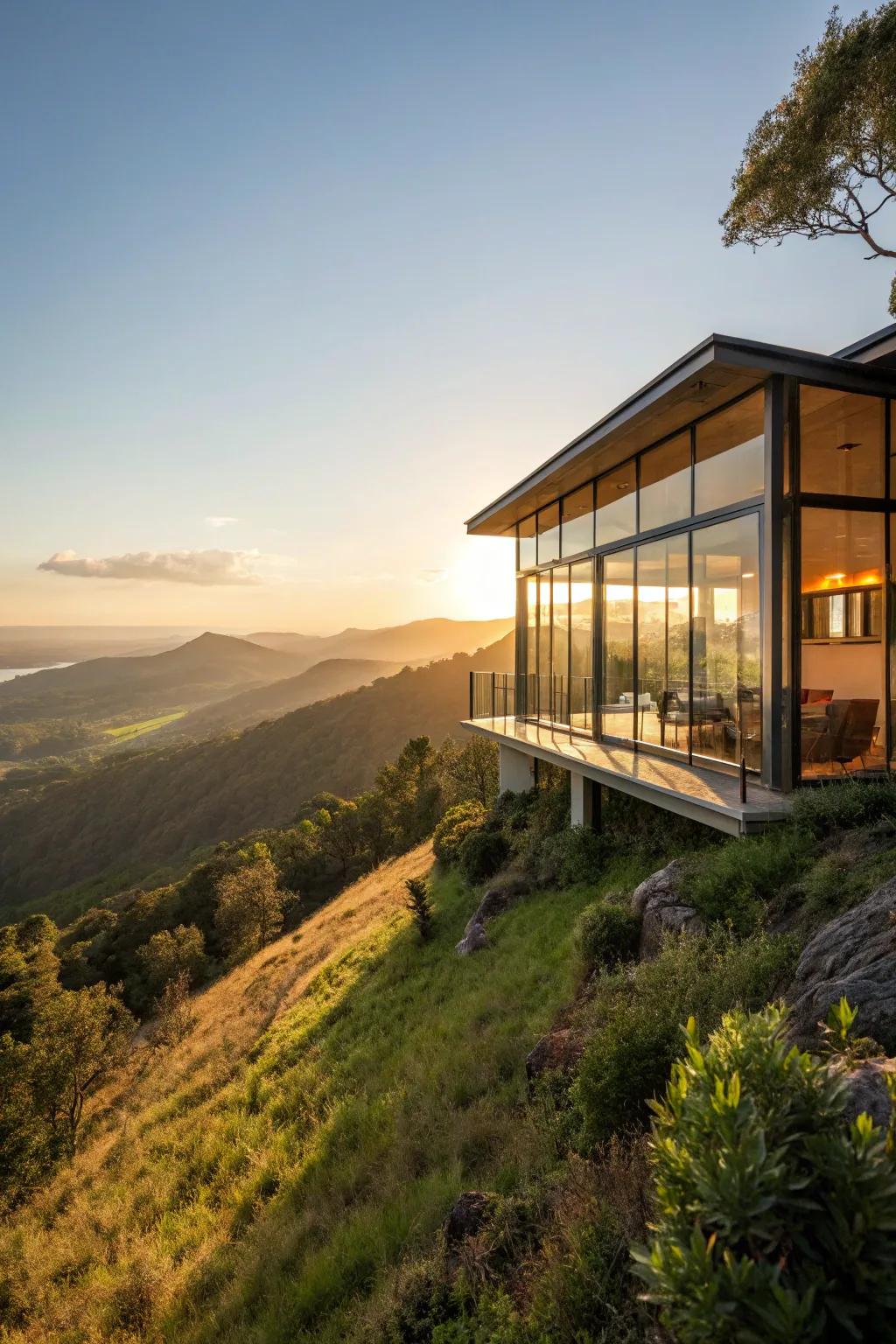 Floor-to-ceiling windows draw the splendor of the outdoors inside.