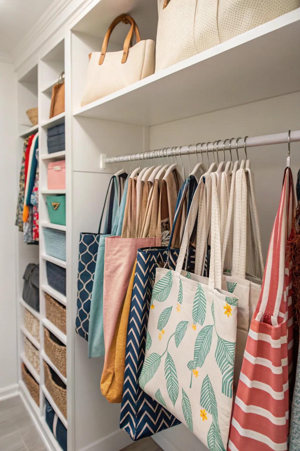 Wardrobe alcoves maintain your bags' organization while keeping them out of sight.