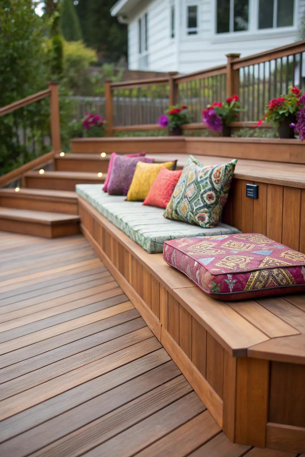 Built-in seating adds comfort and style to your deck.