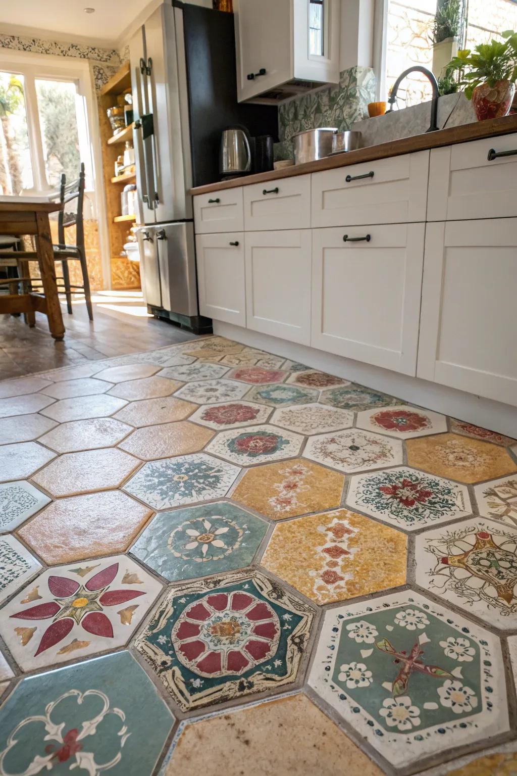 Create a bold statement with hexagon tiles in your kitchen.